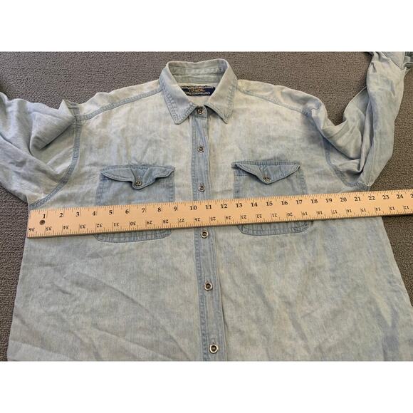 PCC Men's Vintage Denim Shirt Light Wash Button Down Long Sleeve - Picture 5 of 16